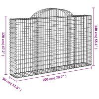 vidaXL Gabionen mit Hochbogen 10Stk. 200x30x120/140cm Verzinktes Eisen