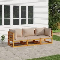 vidaXL 3-tlg. Garten-Lounge-Set mit Taupe Kissen Massivholz