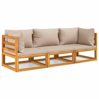 vidaXL 3-tlg. Garten-Lounge-Set mit Taupe Kissen Massivholz