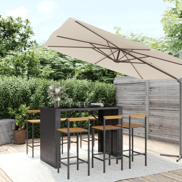 vidaXL 7-tlg. Gartenbar-Set Schwarz Poly Rattan &amp; Massivholz Akazie