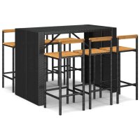 vidaXL 7-tlg. Gartenbar-Set Schwarz Poly Rattan &amp; Massivholz Akazie