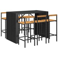 vidaXL 7-tlg. Gartenbar-Set Schwarz Poly Rattan &amp; Massivholz Akazie