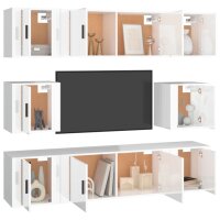 vidaXL 8-tlg. TV-Schrank-Set Hochglanz-Wei&szlig; Holzwerkstoff