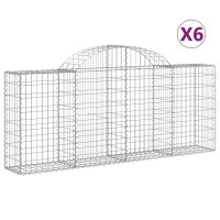 vidaXL Gabionen mit Hochbogen 6 Stk. 200x30x80/100 cm Verzinktes Eisen