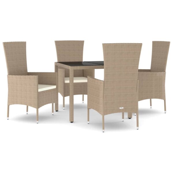 vidaXL 5-tlg. Garten-Essgruppe mit Kissen Beige Poly Rattan