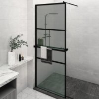 WOWONA Duschwand mit Ablage f&uuml;r Walk-In-Dusche Schwarz 80x195 cm ESG