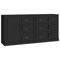 vidaXL Sideboards 3 Stk. Schwarz Holzwerkstoff