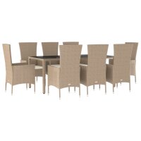 vidaXL 9-tlg. Garten-Essgruppe mit Kissen Beige Poly Rattan