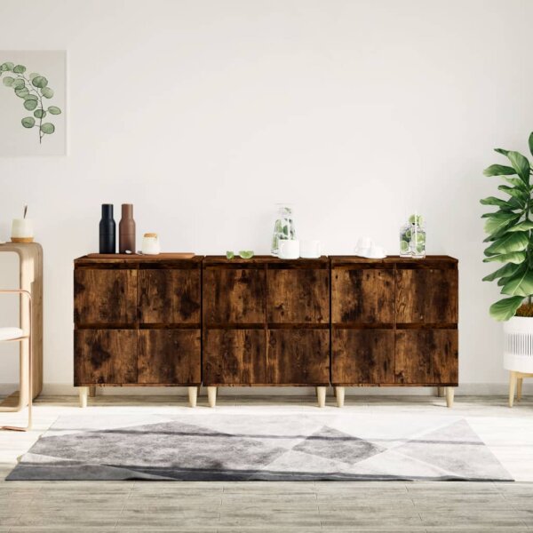 vidaXL Sideboards 3 Stk. R&auml;uchereiche 60x35x70 cm Holzwerkstoff