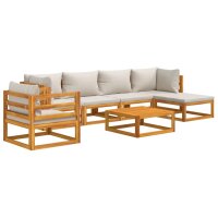 vidaXL 7-tlg. Garten-Lounge-Set mit Hellgrauen Kissen Massivholz