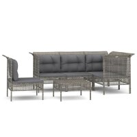 vidaXL 6-tlg. Garten-Lounge-Set mit Kissen Grau Poly Rattan