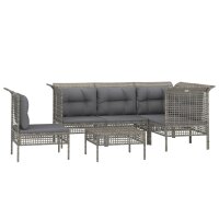 vidaXL 6-tlg. Garten-Lounge-Set mit Kissen Grau Poly Rattan