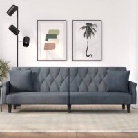 vidaXL Schlafsofa mit Armlehnen Dunkelgrau Samt