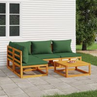 vidaXL 5-tlg. Garten-Lounge-Set mit Grünen Kissen...