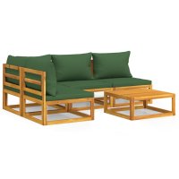 vidaXL 5-tlg. Garten-Lounge-Set mit Grünen Kissen...
