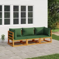 vidaXL 3-tlg. Garten-Lounge-Set mit Grünen Kissen...