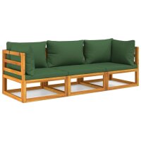 vidaXL 3-tlg. Garten-Lounge-Set mit Grünen Kissen...