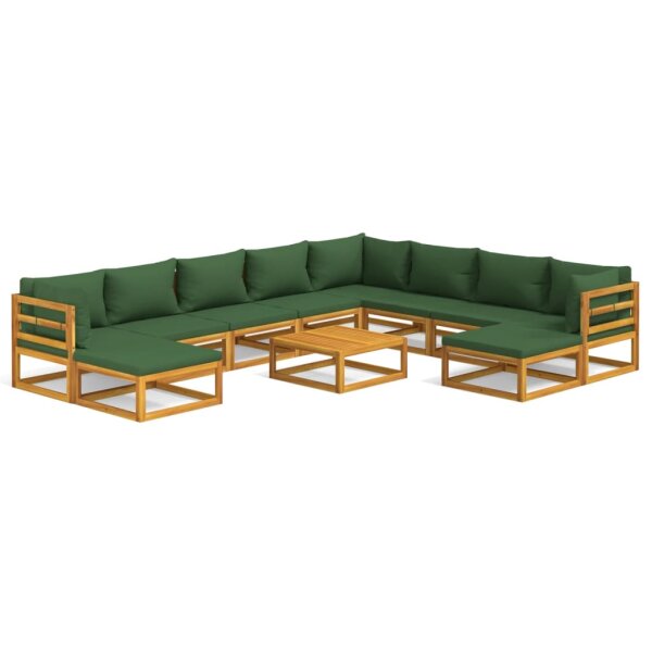 vidaXL 11-tlg. Garten-Lounge-Set mit Gr&uuml;nen Kissen Massivholz