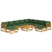 vidaXL 11-tlg. Garten-Lounge-Set mit Gr&uuml;nen Kissen Massivholz