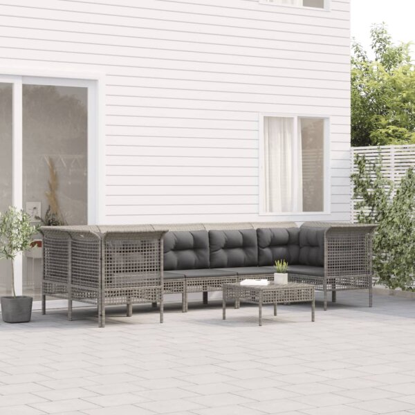 vidaXL 8-tlg. Garten-Lounge-Set mit Kissen Grau Poly Rattan