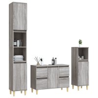 vidaXL 3-tlg. Badmöbel-Set Grau Sonoma Holzwerkstoff