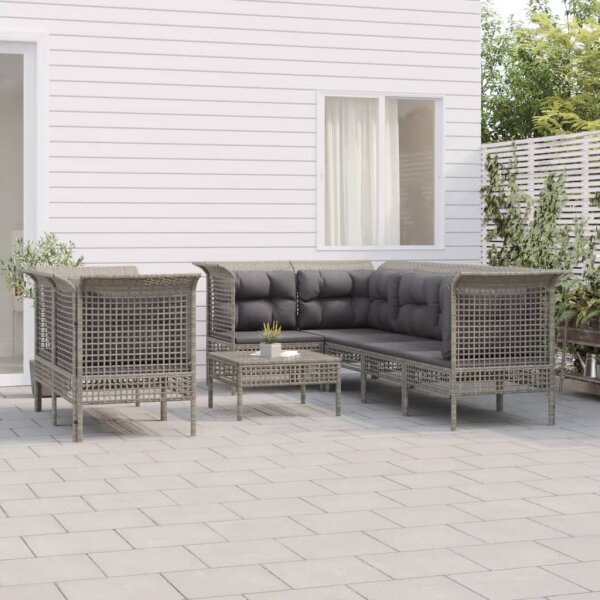 vidaXL 8-tlg. Garten-Lounge-Set mit Kissen Grau Poly Rattan