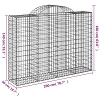 vidaXL Gabionen mit Hochbogen 7 Stk. 200x50x140/160cm Verzinktes Eisen