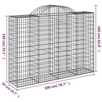 vidaXL Gabionen mit Hochbogen 5 Stk. 200x50x140/160cm Verzinktes Eisen