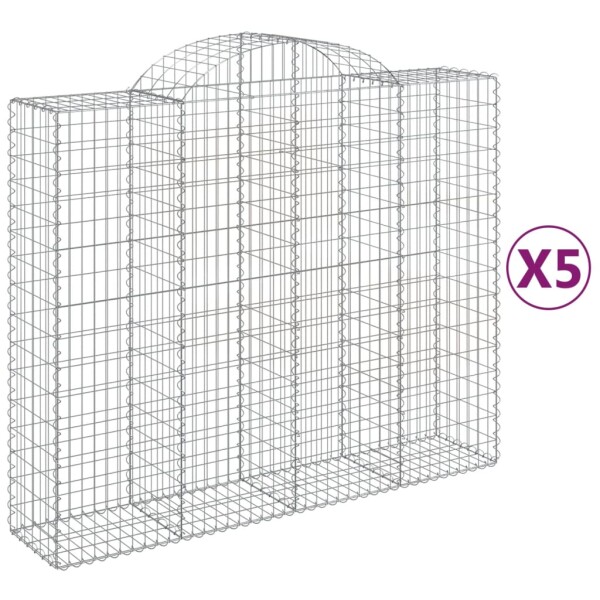 vidaXL Gabionen mit Hochbogen 5 Stk. 200x50x160/180cm Verzinktes Eisen