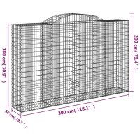 vidaXL Gabionen mit Hochbogen 2 Stk. 300x50x180/200cm Verzinktes Eisen