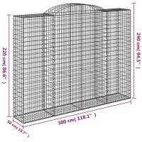 vidaXL Gabionen mit Hochbogen 7 Stk. 300x50x220/240cm Verzinktes Eisen