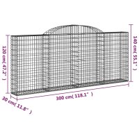 vidaXL Gabionen mit Hochbogen 2 Stk. 300x30x120/140cm Verzinktes Eisen