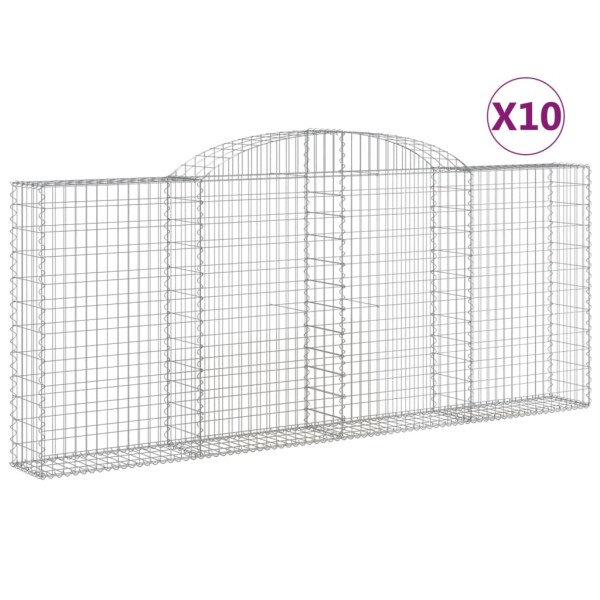 vidaXL Gabionen mit Hochbogen 10 Stk 300x30x120/140cm Verzinktes Eisen