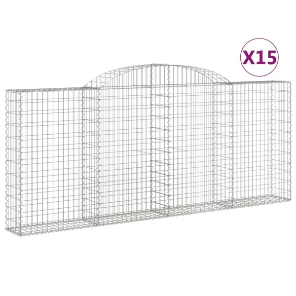 vidaXL Gabionen mit Hochbogen 15 Stk 300x30x120/140cm Verzinktes Eisen