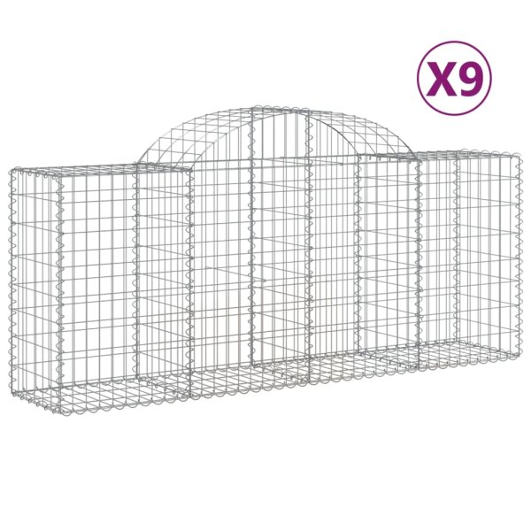 vidaXL Gabionen mit Hochbogen 9 Stk. 200x50x80/100 cm Verzinktes Eisen