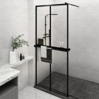 vidaXL Duschwand mit Ablage f&uuml;r Walk-In-Dusche Schwarz 90x195 cm ESG