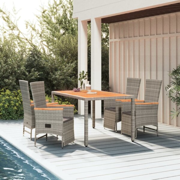 vidaXL 5-tlg. Garten-Essgruppe mit Kissen Grau Poly Rattan