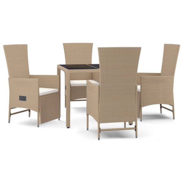 vidaXL 5-tlg. Garten-Essgruppe mit Kissen Beige Poly Rattan