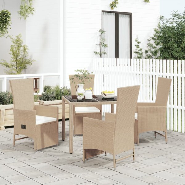 vidaXL 5-tlg. Garten-Essgruppe mit Kissen Beige Poly Rattan