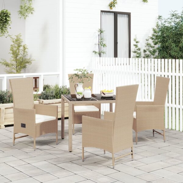 vidaXL 5-tlg. Garten-Essgruppe mit Kissen Beige Poly Rattan