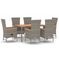 vidaXL 7-tlg. Garten-Essgruppe mit Kissen Grau Poly Rattan