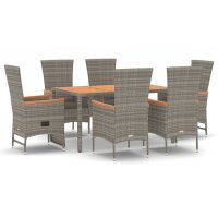 vidaXL 7-tlg. Garten-Essgruppe mit Kissen Grau Poly Rattan