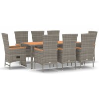 vidaXL 9-tlg. Garten-Essgruppe mit Kissen Grau Poly Rattan