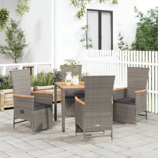 vidaXL 5-tlg. Garten-Essgruppe mit Kissen Grau Poly Rattan