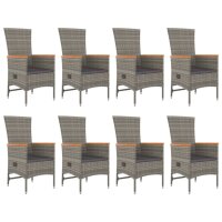 vidaXL 9-tlg. Garten-Essgruppe mit Kissen Grau Poly Rattan