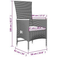 vidaXL 9-tlg. Garten-Essgruppe mit Kissen Grau Poly Rattan