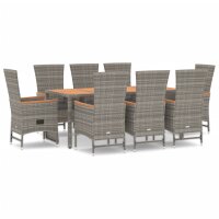 vidaXL 9-tlg. Garten-Essgruppe mit Kissen Grau Poly Rattan