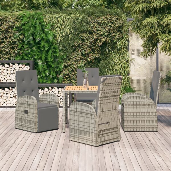 vidaXL 5-tlg. Garten-Essgruppe mit Kissen Grau Poly Rattan