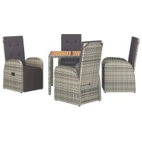 vidaXL 5-tlg. Garten-Essgruppe mit Kissen Grau Poly Rattan