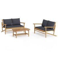 vidaXL 3-tlg. Garten-Lounge-Set mit Dunkelgrauen Kissen...